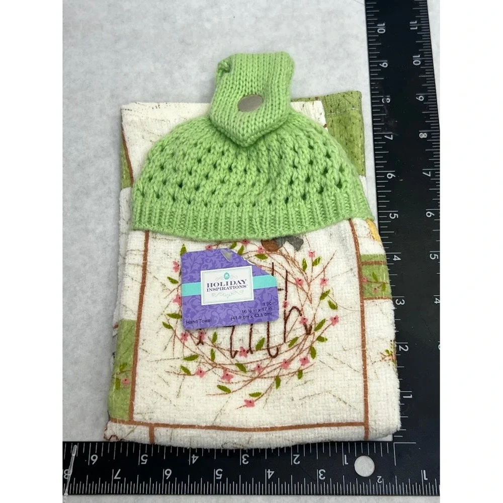Holiday Inspirations Easter Hanging Hand Towel Faith Bunny Floral Green Crochet